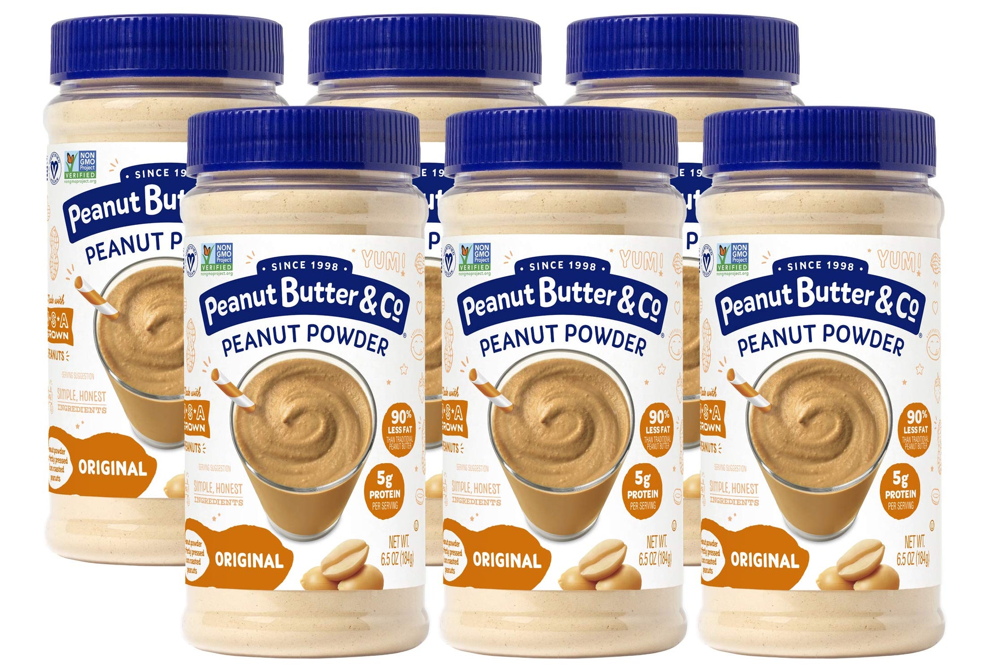Peanut Butter & Co. Powdered Peanut Butter, Non-GMO, Gluten Free, Vegan, Original, 6.5 Ounce Jars (Pack of 6)