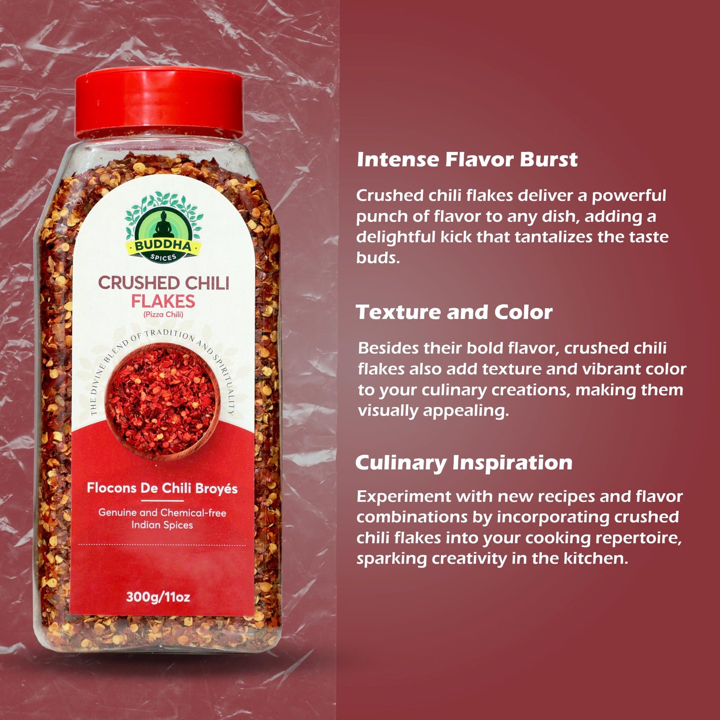 Buddha Spices Inc. Red Chili Flakes - Pizza Chili - Crushed Chilli - All-Natural And Gluten-Free - Convenient And Long-Lasting -