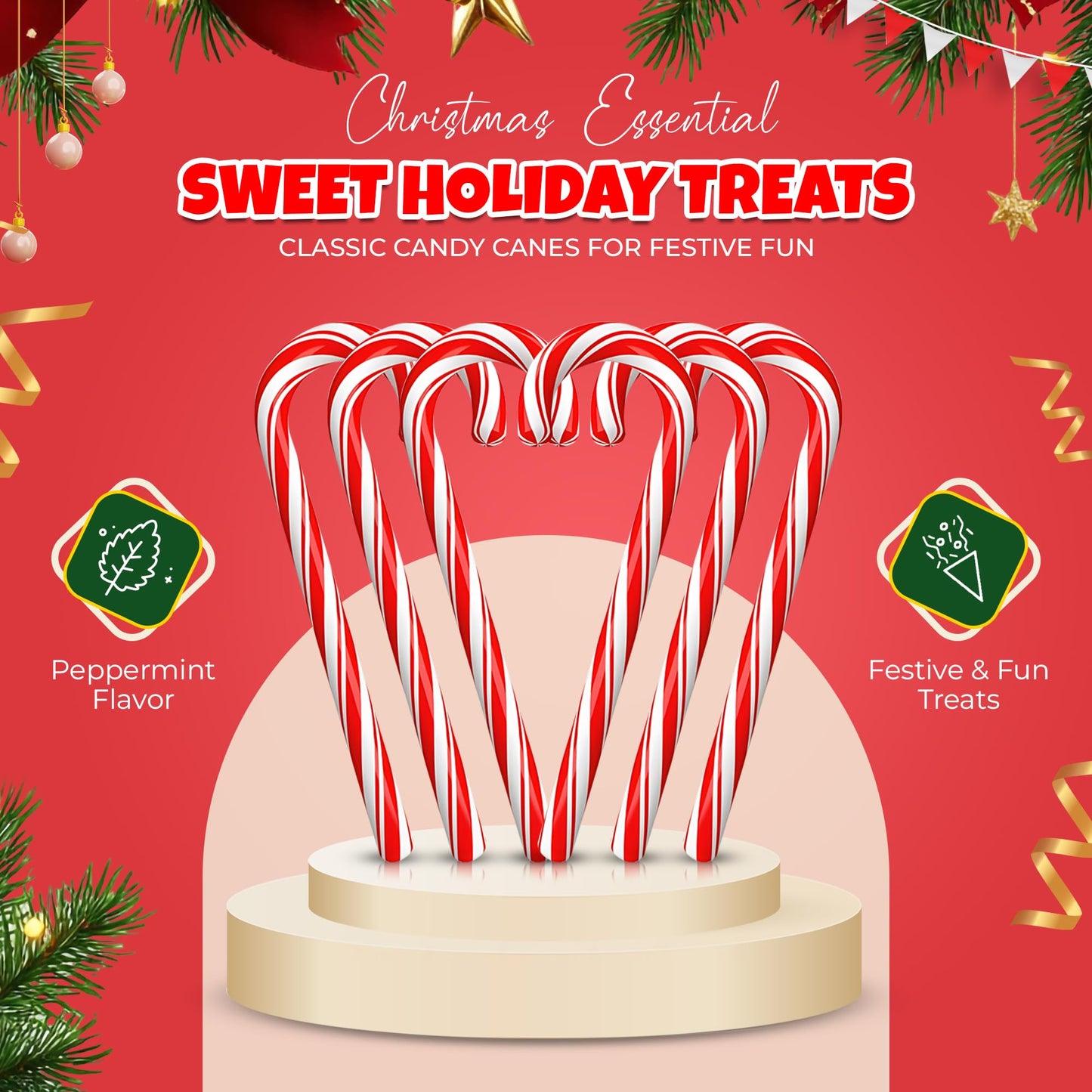Christmas Candy Canes 12 Pack - Classic Red & White Peppermint Cane Sticks Individually Wrapped - Bulk Christmas Candy For Holiday  , Decorations, Stocking Stuffers & Gifts