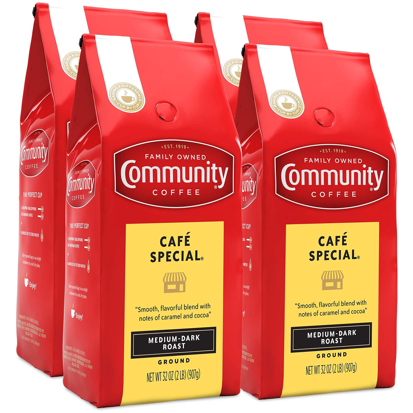 Community Coffee Café Special Blend Ground Coffee, Medium-Dark Roast, 32 Ounce Bag (Pack Of 4)