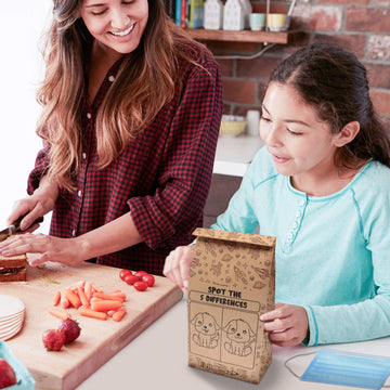 Kids Brown Paper Bags - Lunch Notes For Kids Via Printed Jokes And Games Eco Friendly Food Safe 50Pc Kraft Paper Lunch Bags For