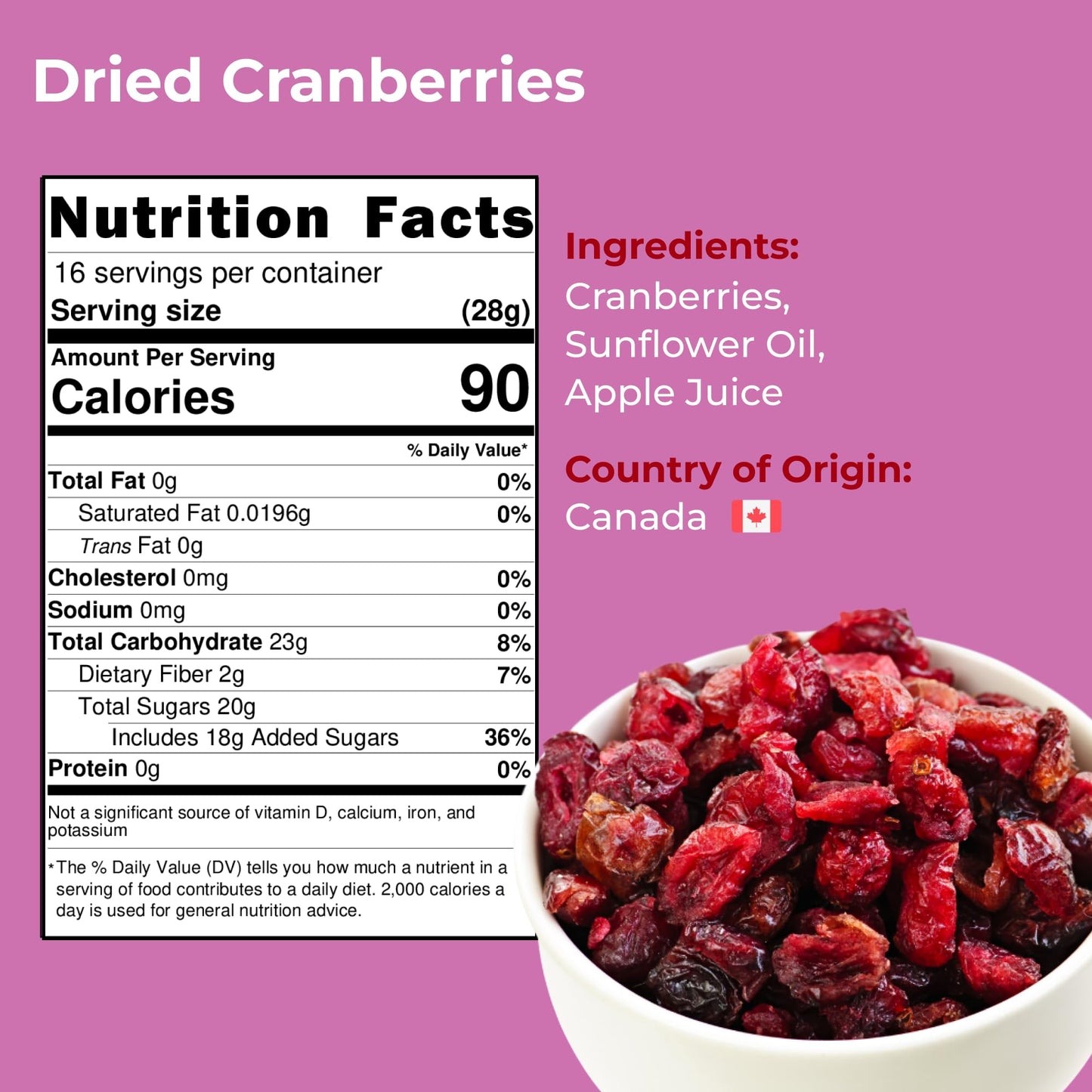 Amrita Dried Cranberries 1 Lb | Sweetened With Apple Juice, Unsulfured, Gluten Free, Non-Gmo, No Preservatives | Packed Fresh In Resealable Bags | Fruit Snacks, Salads, Baking