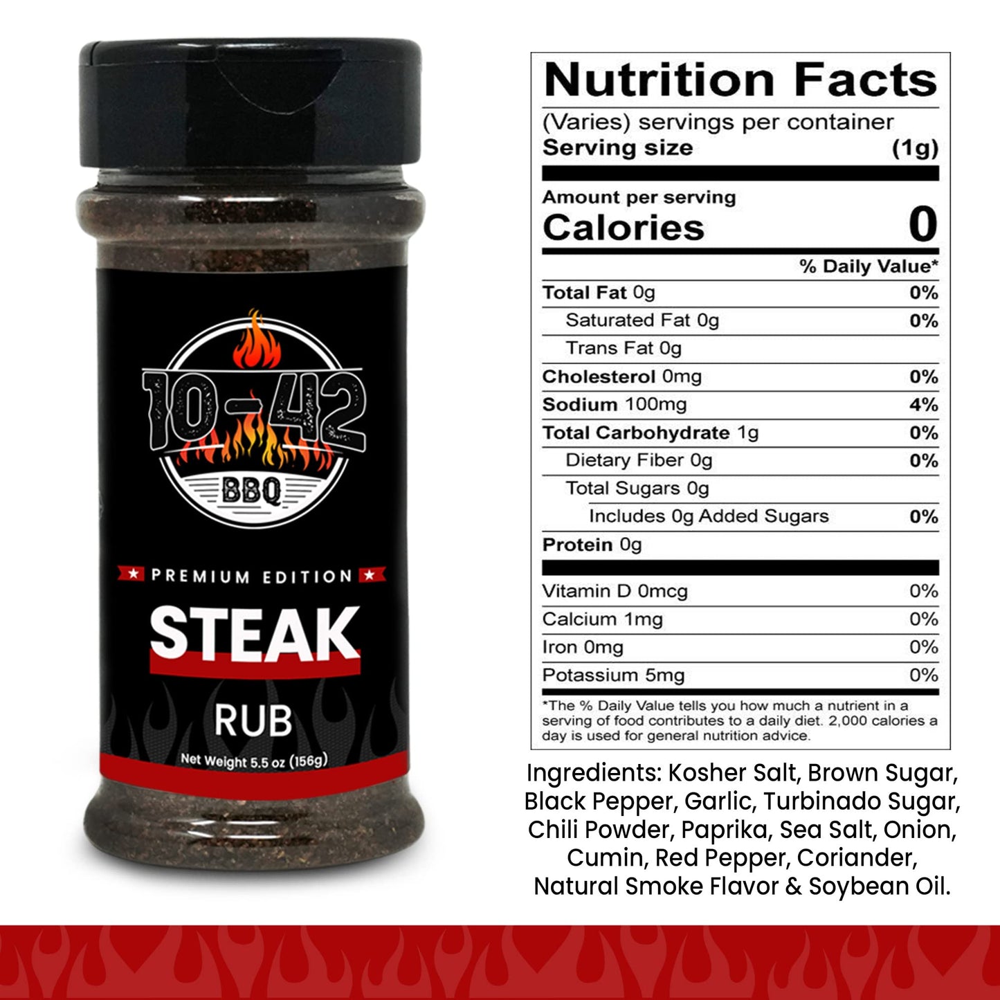 10-42 Bbq Steak Seasoning No Msg, 0 Calorie | Meat Rub & Seasonings For Grilling, Beef & Pork | Grill The Best Steaks, Tomahawk,
