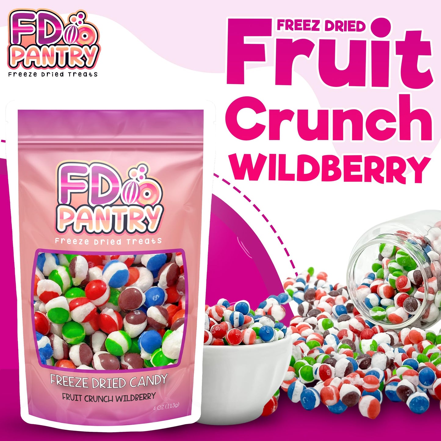 Freeze Dried Fruit Crunch Candy (Wildberry, 4 Oz) Treat Gift Bag Berry Punch, Strawberry, Melon Berry, Wild Cherry And Raspberry