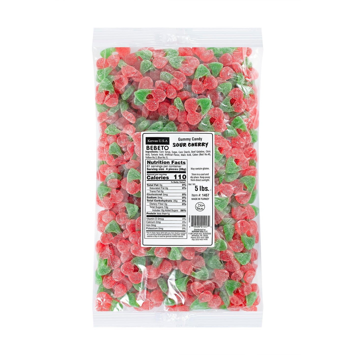Kervan Candy Bebeto Sour Cherry – Fruity, Soft & Sour Gummy Candy Bulk For Kids, Gift Snacks And Parties – Sour Cherry Gummies Big Party Size Bag (5 Lbs)