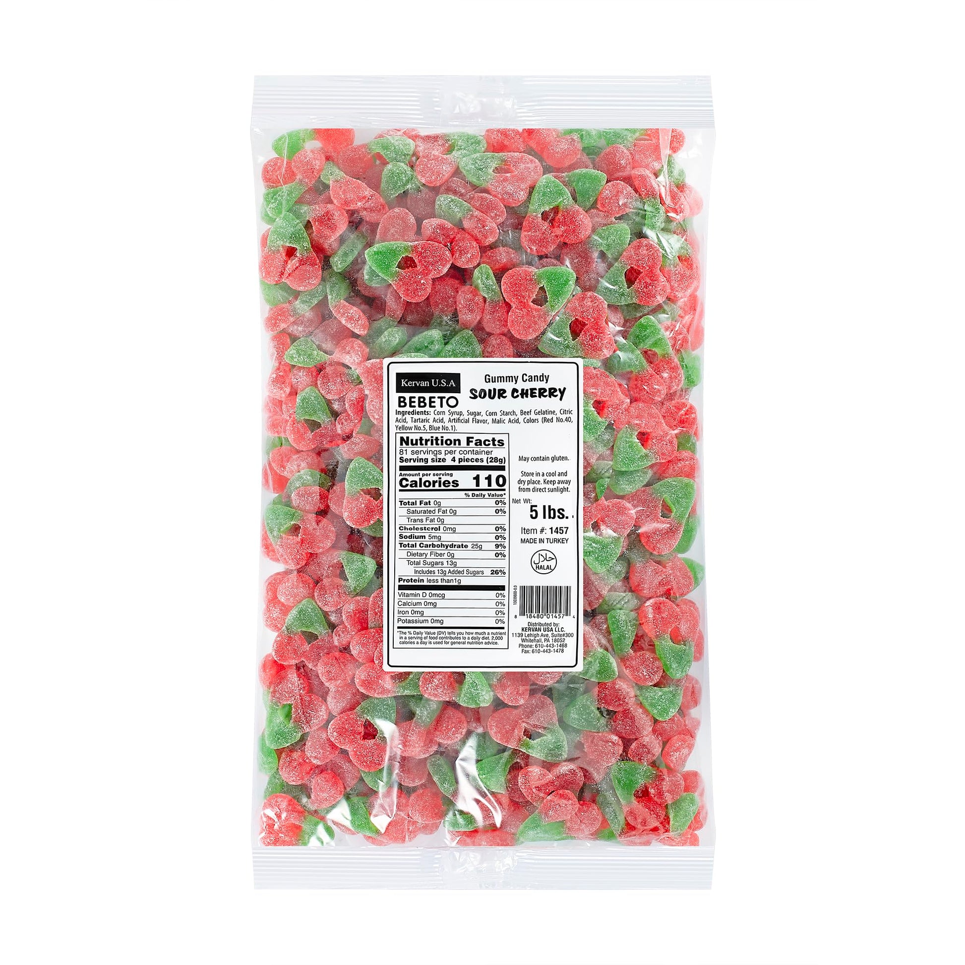 Kervan Candy Bebeto Sour Cherry – Fruity, Soft & Sour Gummy Candy Bulk For Kids, Gift Snacks And Parties – Sour Cherry Gummies Big Party Size Bag (5 Lbs)