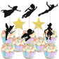 ZHUOWEISM Cupcake Toppers 24 PCS Glitter Star for Baby Shower, Birthday Party, Gold Black, Paper