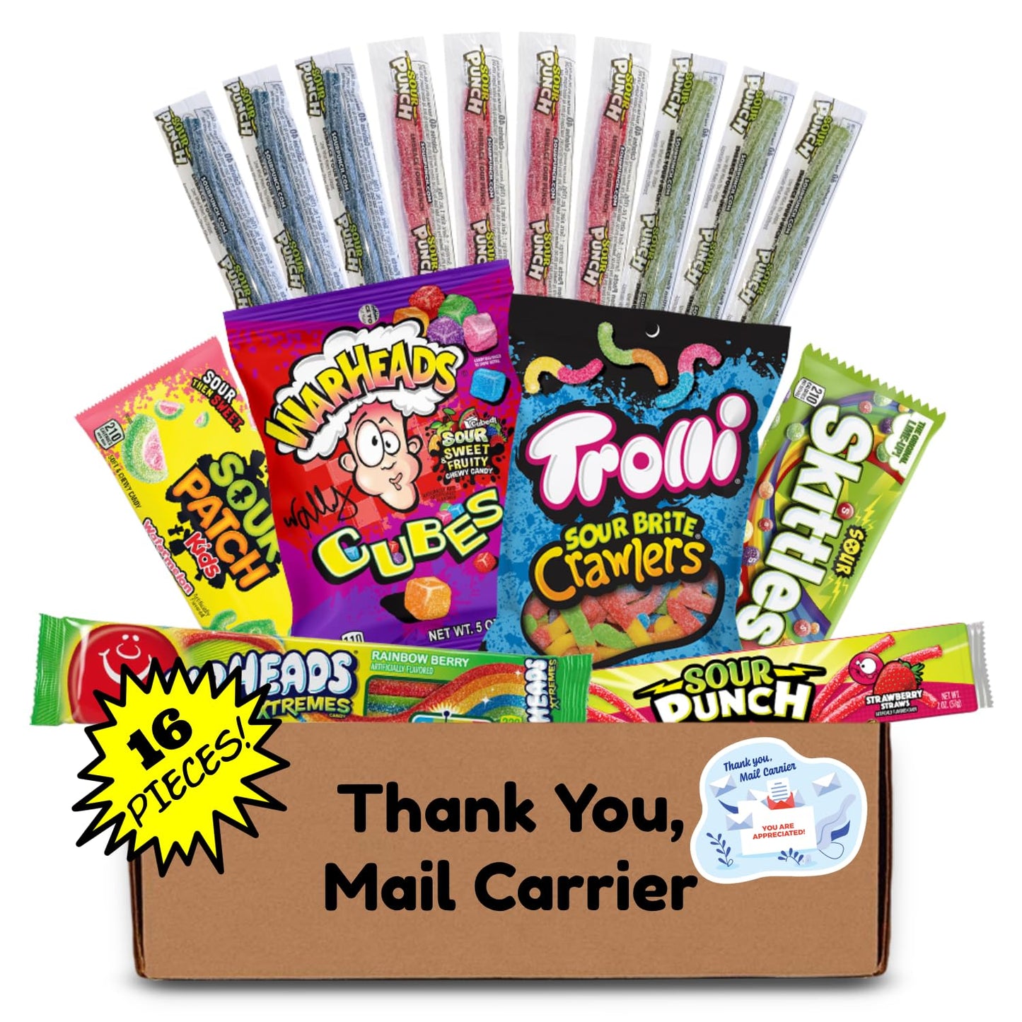 Hangry Kit Sour Candy Variety Pack - 16-Piece Gift Box for Mail Carriers/Post Workers