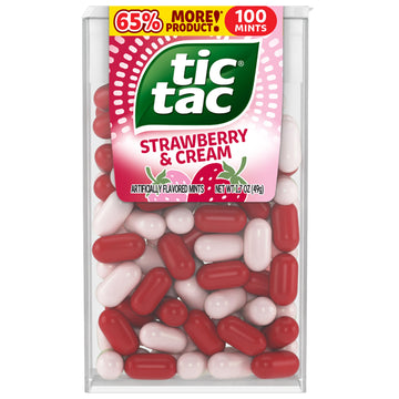 Tic Tac Strawberry & Cream Flavored Mints, 12 Count, On-The-Go Refreshment, Stocking Stuffers, 1.7 Oz Each