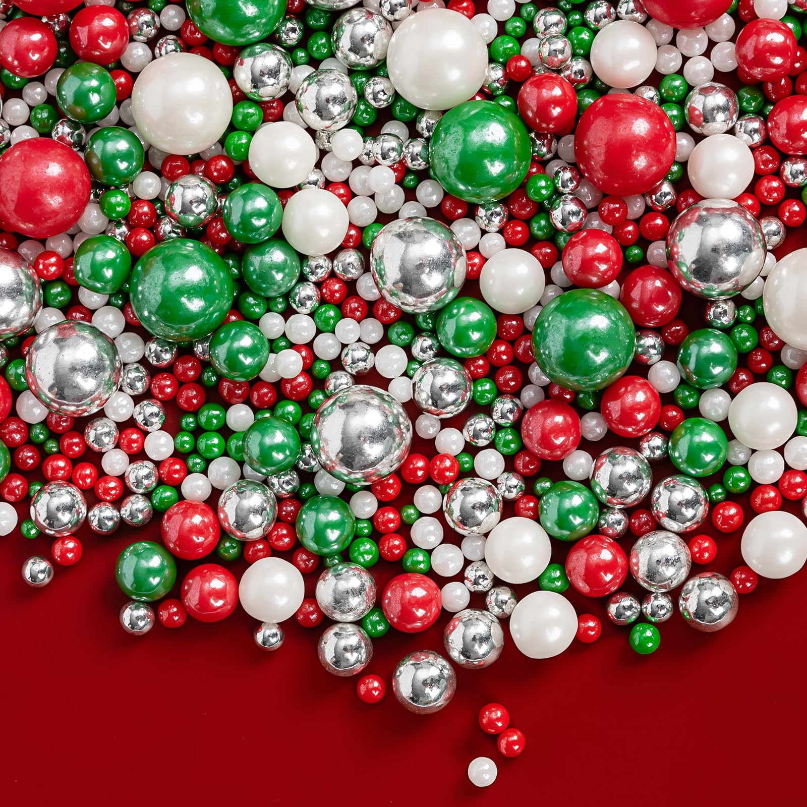 Edible Christmas Sprinkles Pearls for Cake Decorating,130g Red Green White and Silver Pearl Mixed,Edible Sugar Holiday sprinkle 