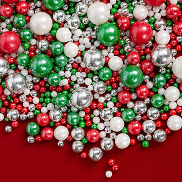 Edible Christmas Sprinkles Pearls for Cake Decorating,130g Red Green White and Silver Pearl Mixed,Edible Sugar Holiday sprinkle 