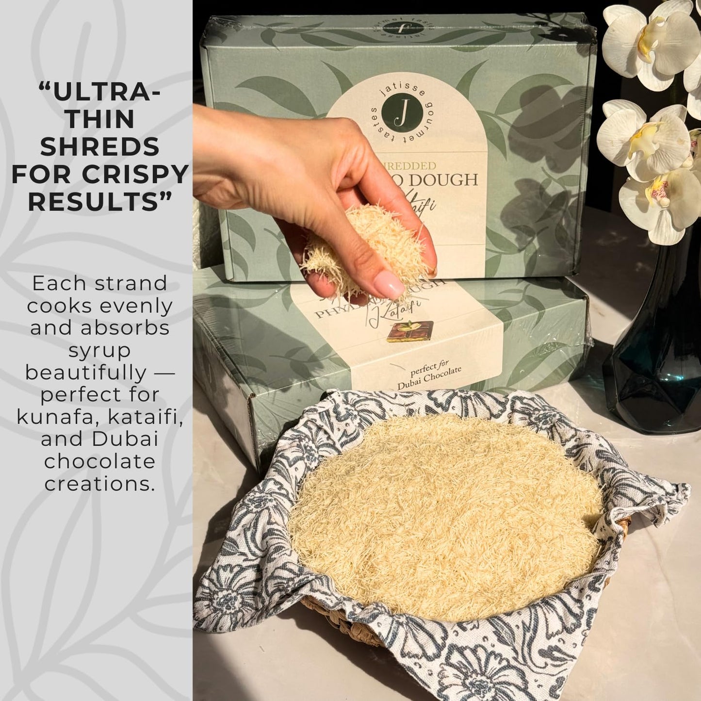Jatisse Premium Dried Kataifi 500G (1.1 Lb) Perfect For Viral Dubai Chocolate Bar Pistachio Stuffed Desserts Knafeh, Kunafa, And