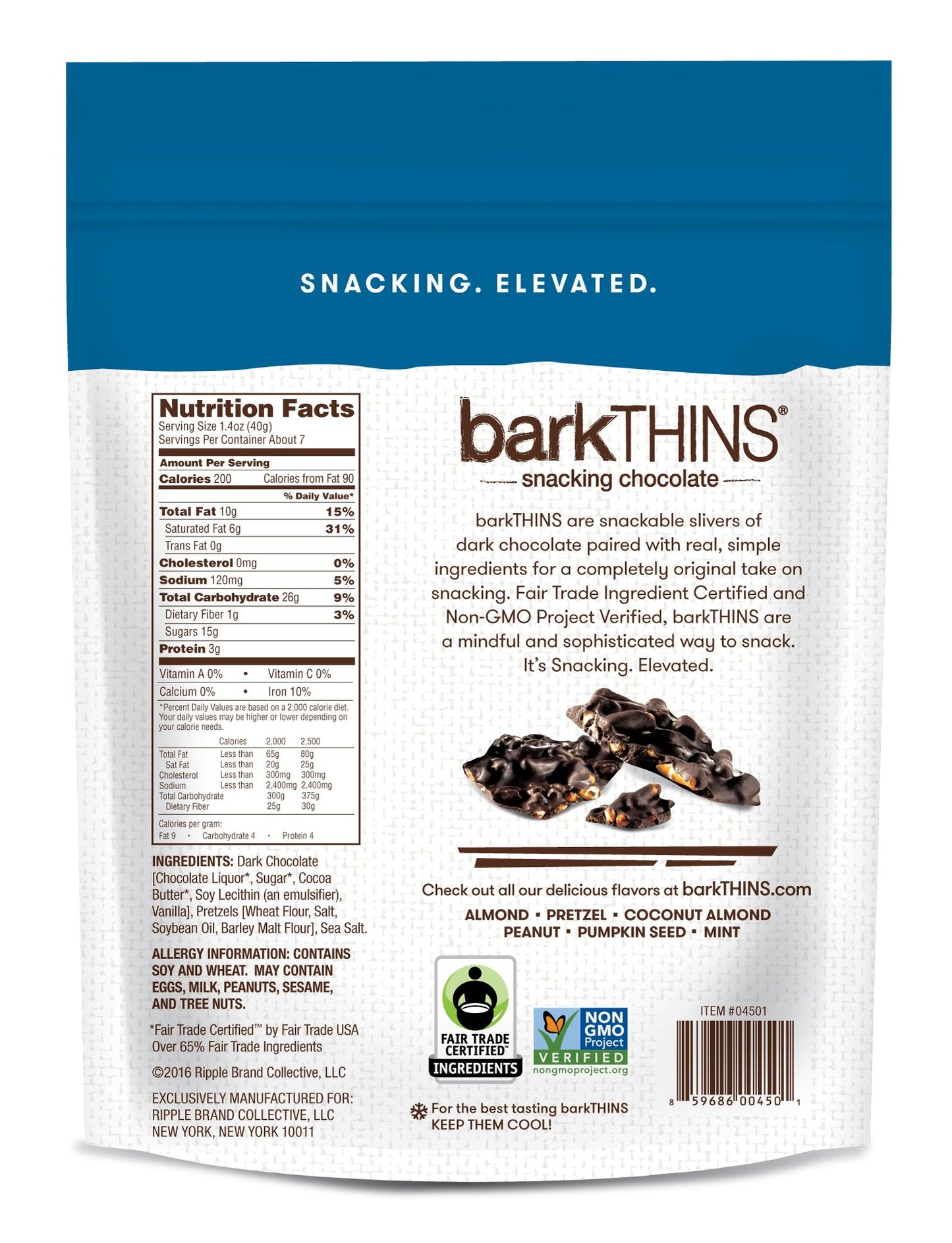Barkthins Snacking Dark Chocolate, Pretzel With Sea Salt, 10 Ounce (Pack Of 9)