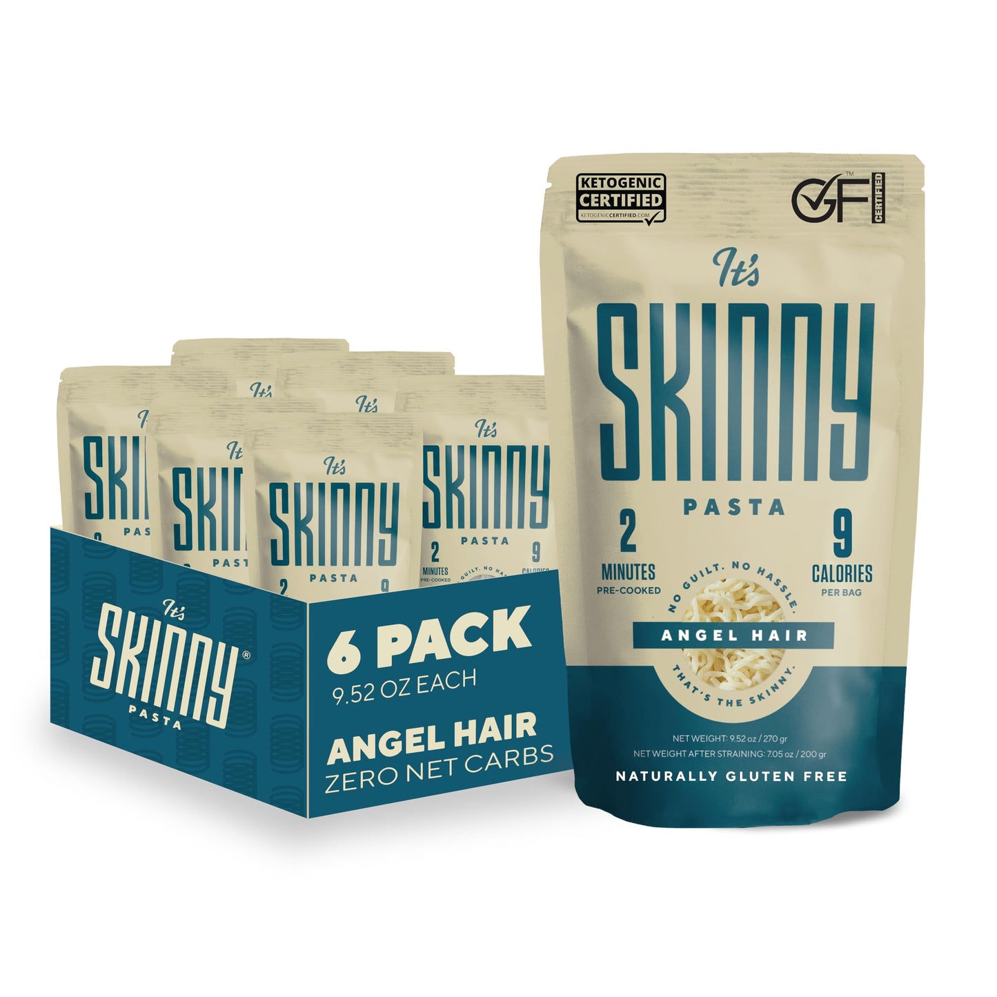 Its Skinny Angel Hair - Healthy, Low-Carb, Low Calorie Konjac Pasta - Fully Cooked and Ready to Eat Shirataki Noodles - Keto, Gl