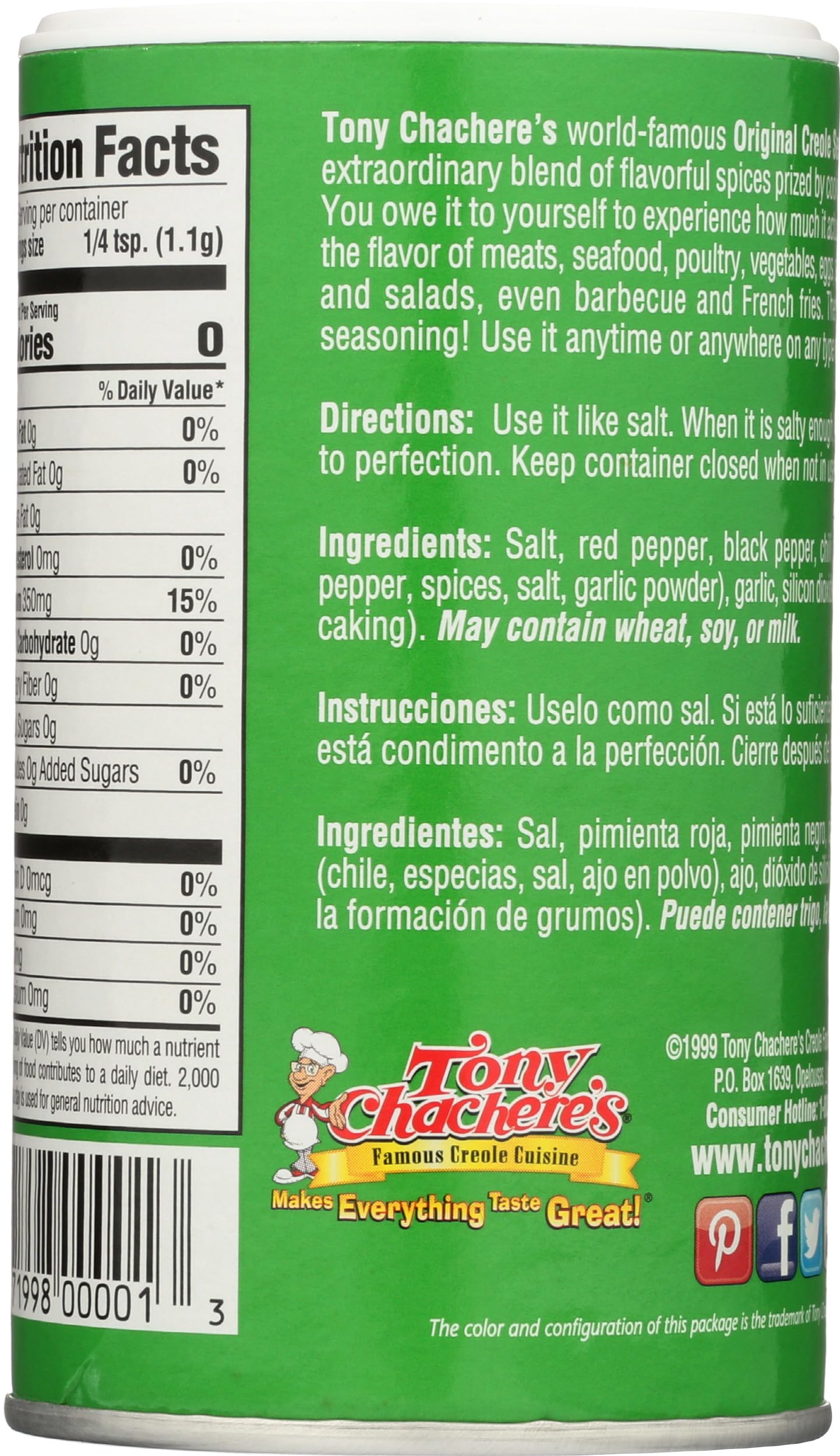 Tony Chacheres, Original Creole Seasoning, 8 Oz