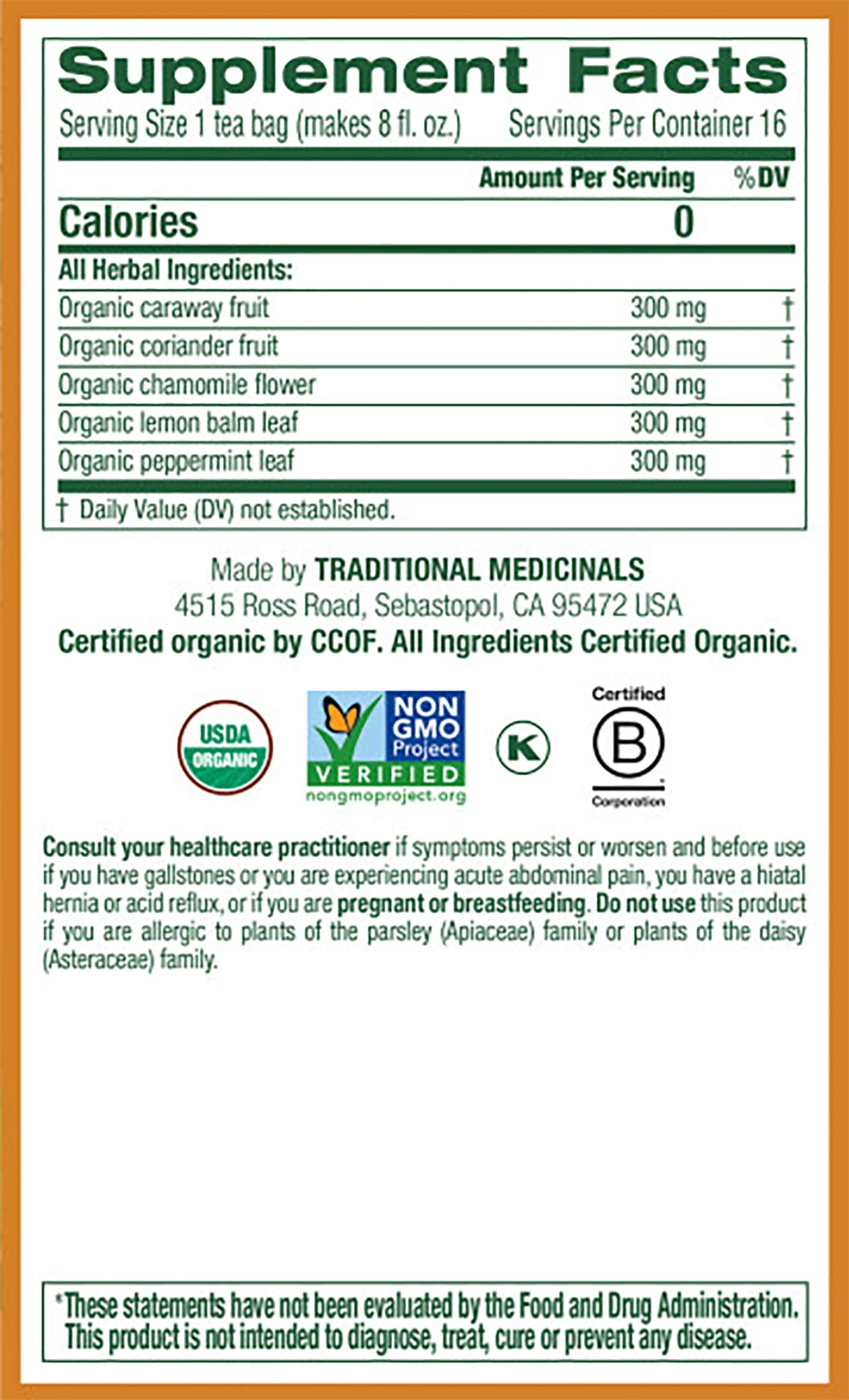 Traditional Medicinals Organic Gas Relief Chamomile Mint Herbal Tea, Relieves Gas & Bloating, (Pack Of 3) - 48 Tea Bags Total