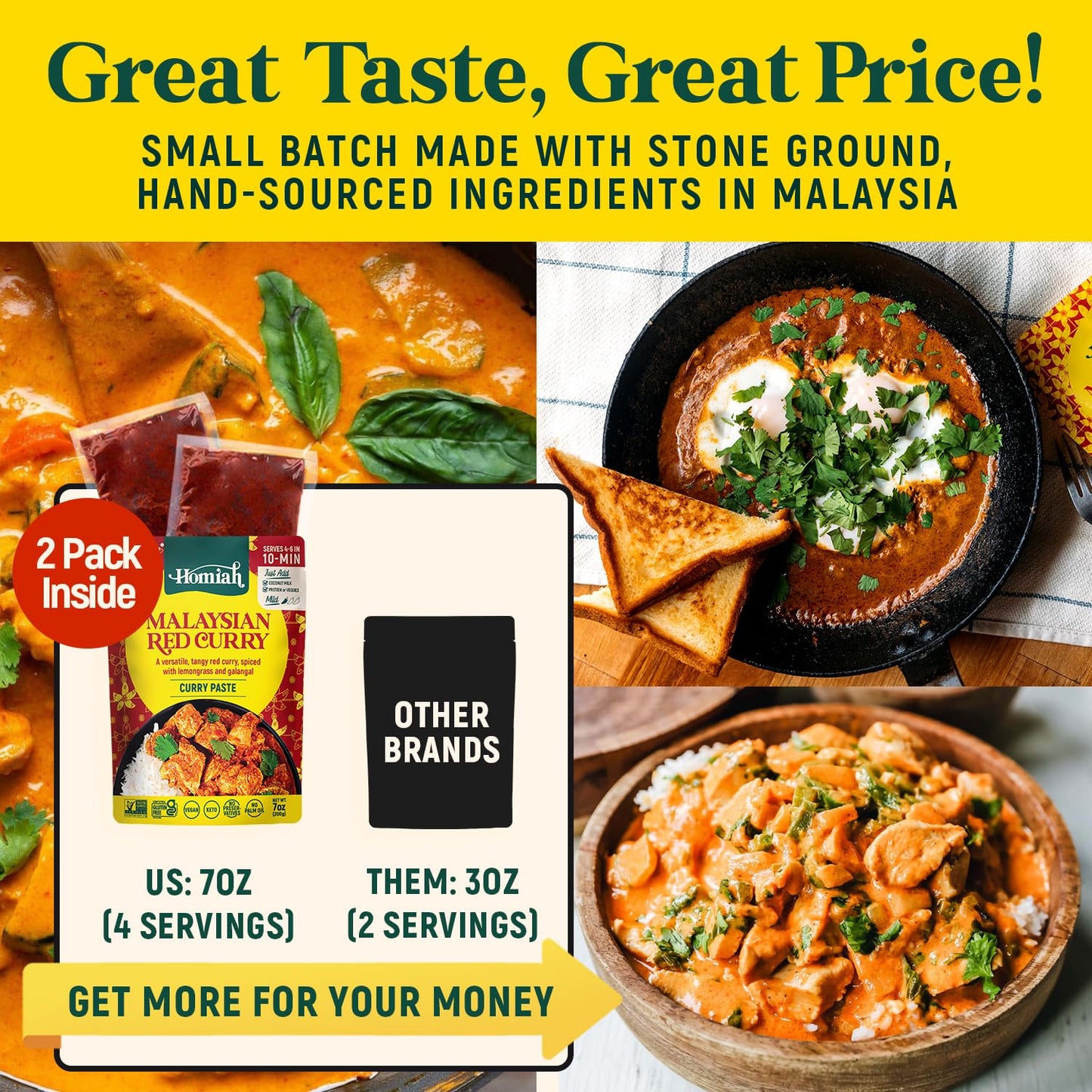 Homiah Red Curry Paste - 7 Oz - Gluten Free, Non-Gmo Malaysian Curry Paste - Vegan Red Curry Paste, Thai Essentials For Kitchen
