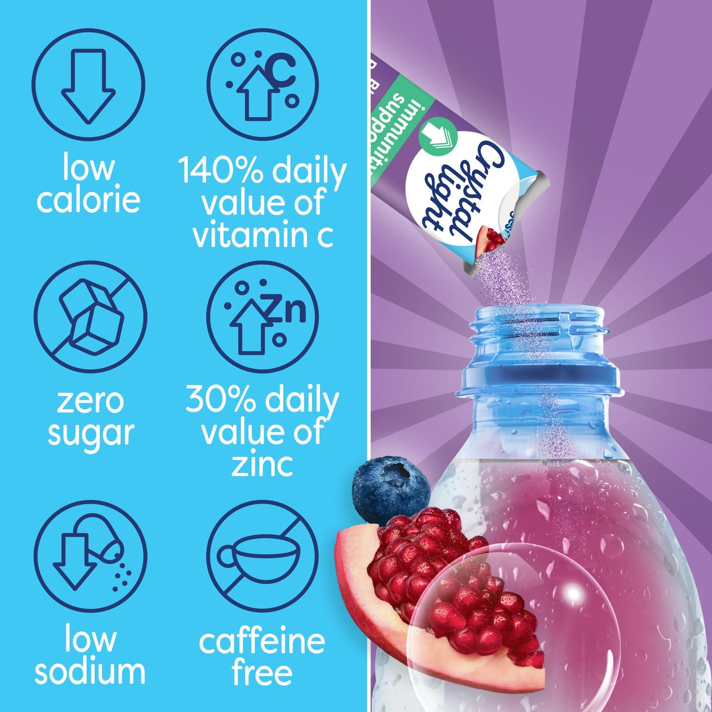 Crystal Light Pure Immunity Blueberry Pomegranate Drink Mix, 10 On-the-Go Packets, 0.7 oz - Refreshing Hydration Booster