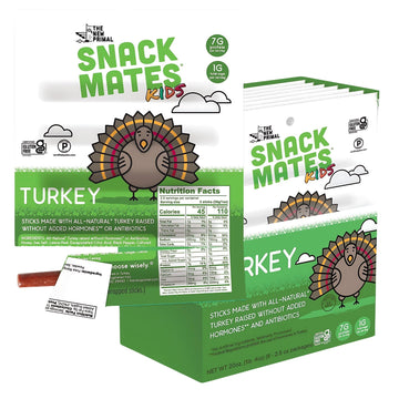 The New Primal Snack Mates Turkey Sticks, Gluten Free Healthy Snacks for Kids, Low Sugar High Protein Back to School Snacks, Min