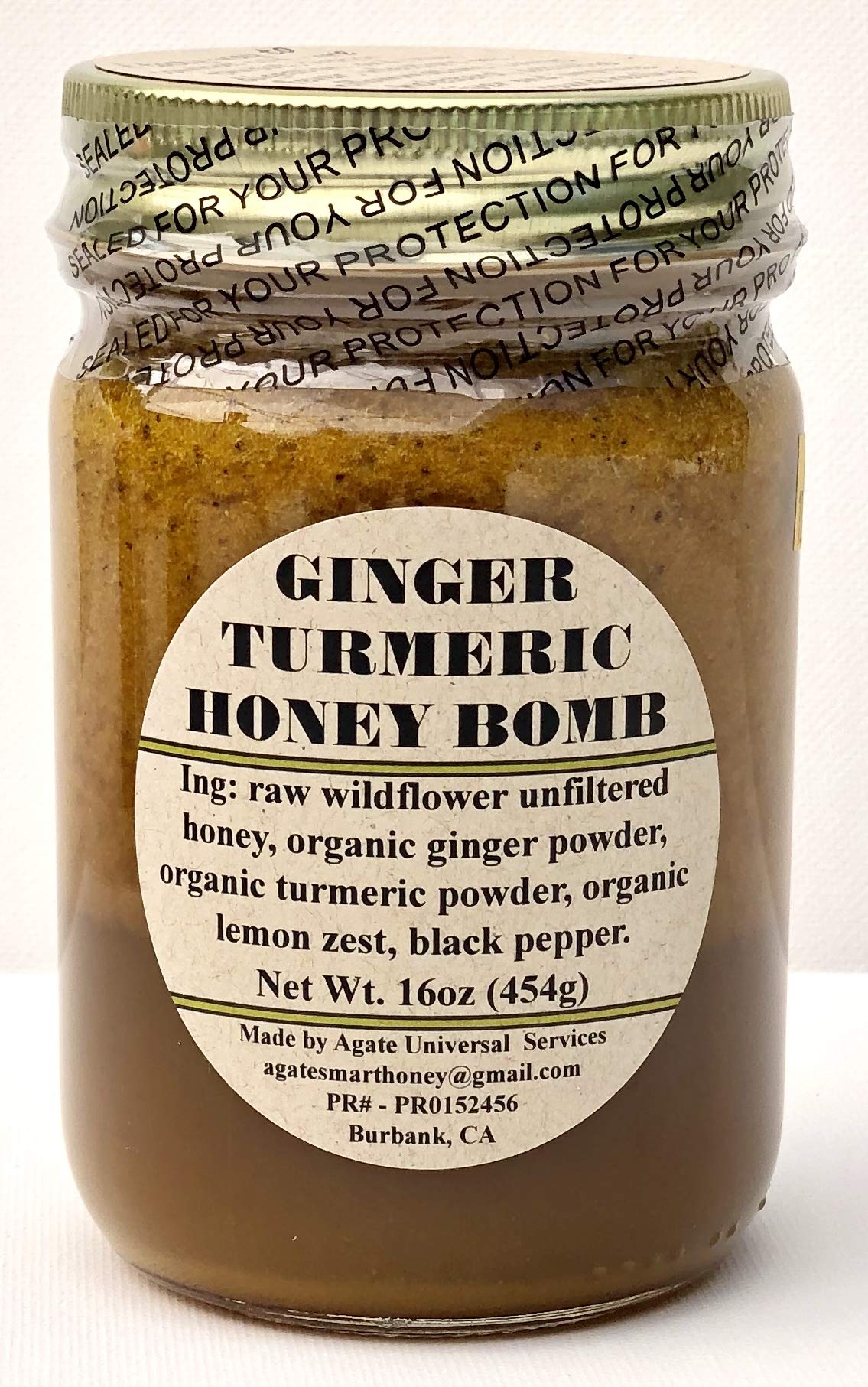 AGATE BAKERY GINGER TURMERIC HONEY BOMB, 16oz, 1 Pound, Natural Flavor