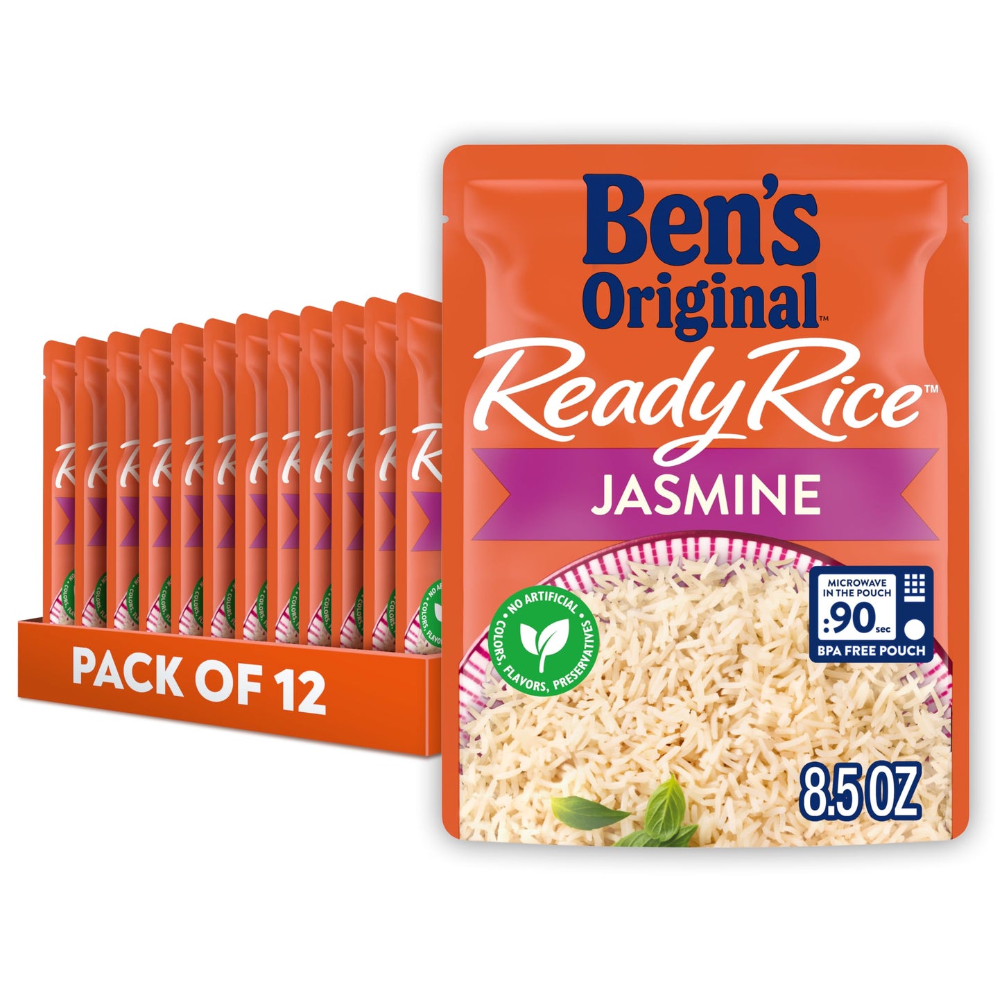 BEN S ORIGINAL Ready Rice Jasmine Rice, Easy Dinner Side, 8.5 oz Pouch (Pack of 12)
