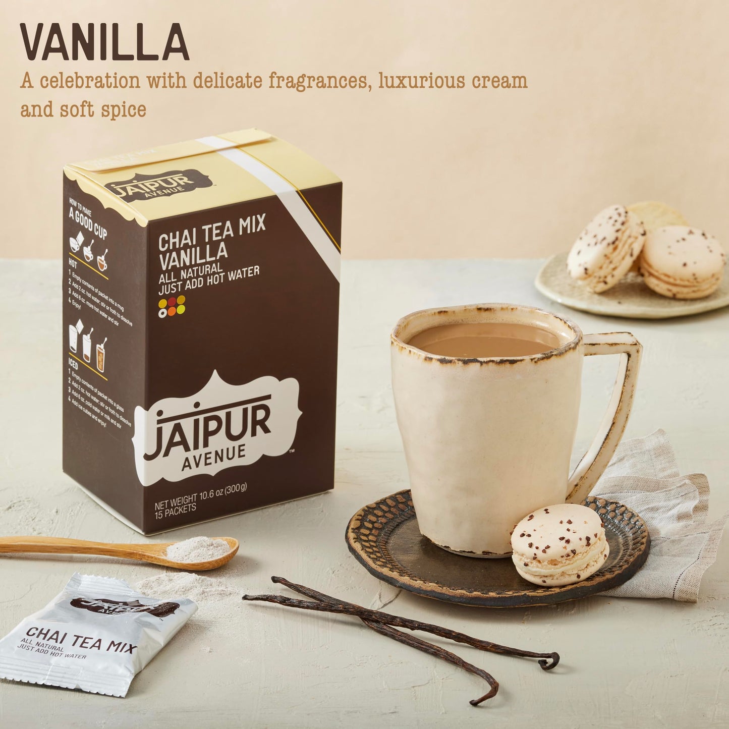 Jaipur Avenue Vanilla Chai Tea Mix - All-Natural Assam Black Tea, 15 Servings, Gluten-Free, Preservative-Free