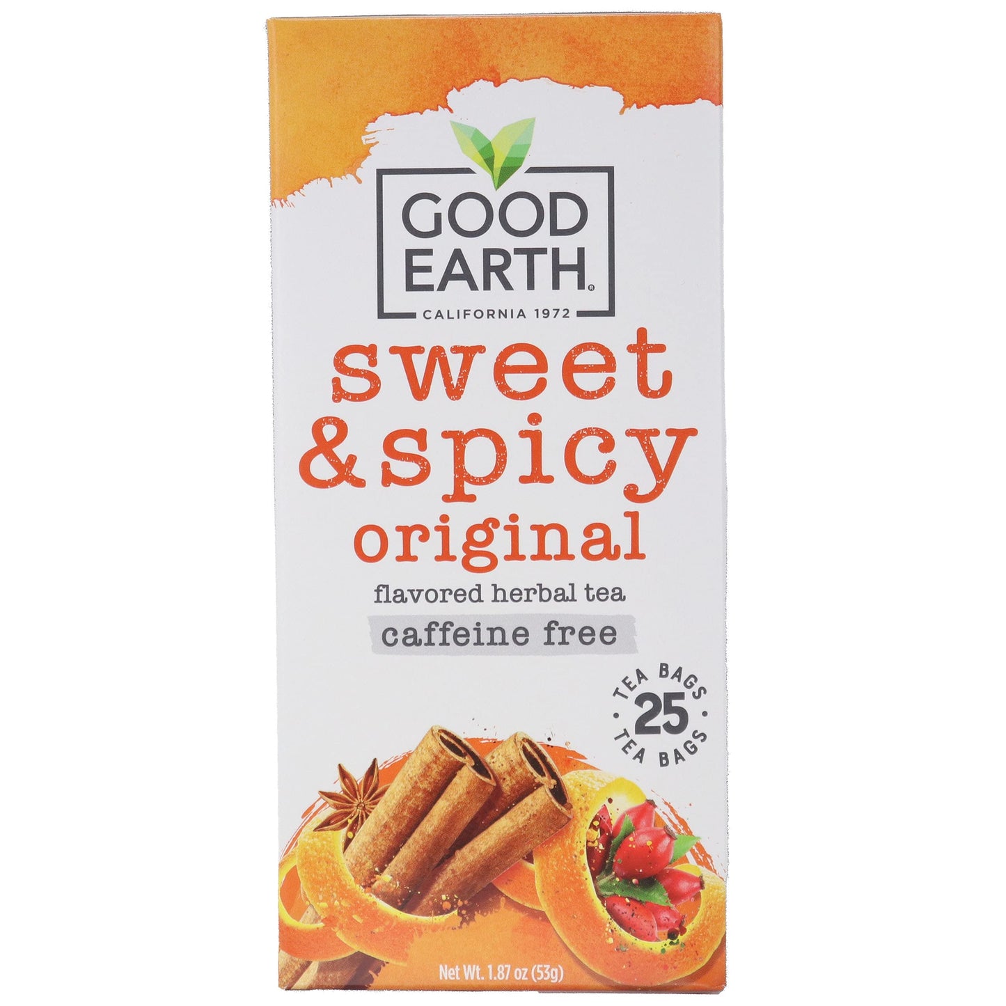 Good Earth Sweet and Spicy Herbal Tea, Caffeine-Free, 25 Tea Bags per Box, Pack of 6