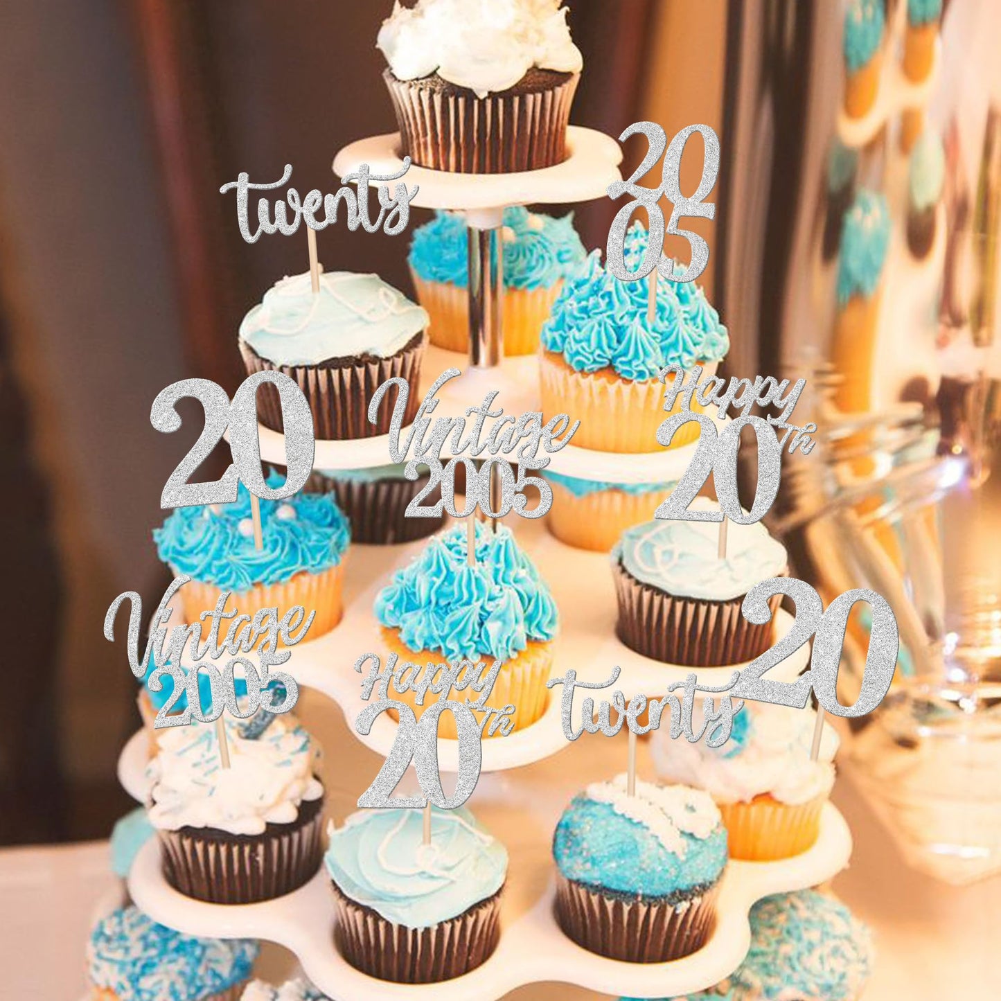30Pcs Happy 20Th Birthday Cupcake Toppers Cheers To 20 Vintage 2005 Cupcake Picks Hello 20 Twenty 20Th Birthday Decorations For