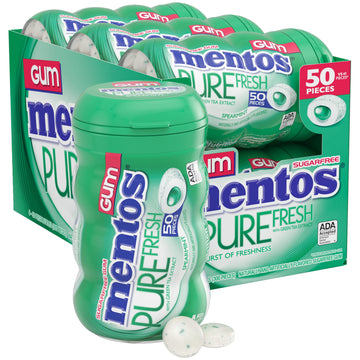 Mentos Pure Fresh Holiday Sugar-Free Chewing Gum With Xylitol, Spearmint, Holiday Christmas Stocking Stuffers For Adults & Kids, 50 Piece Bottle (Bulk Pack Of 6)