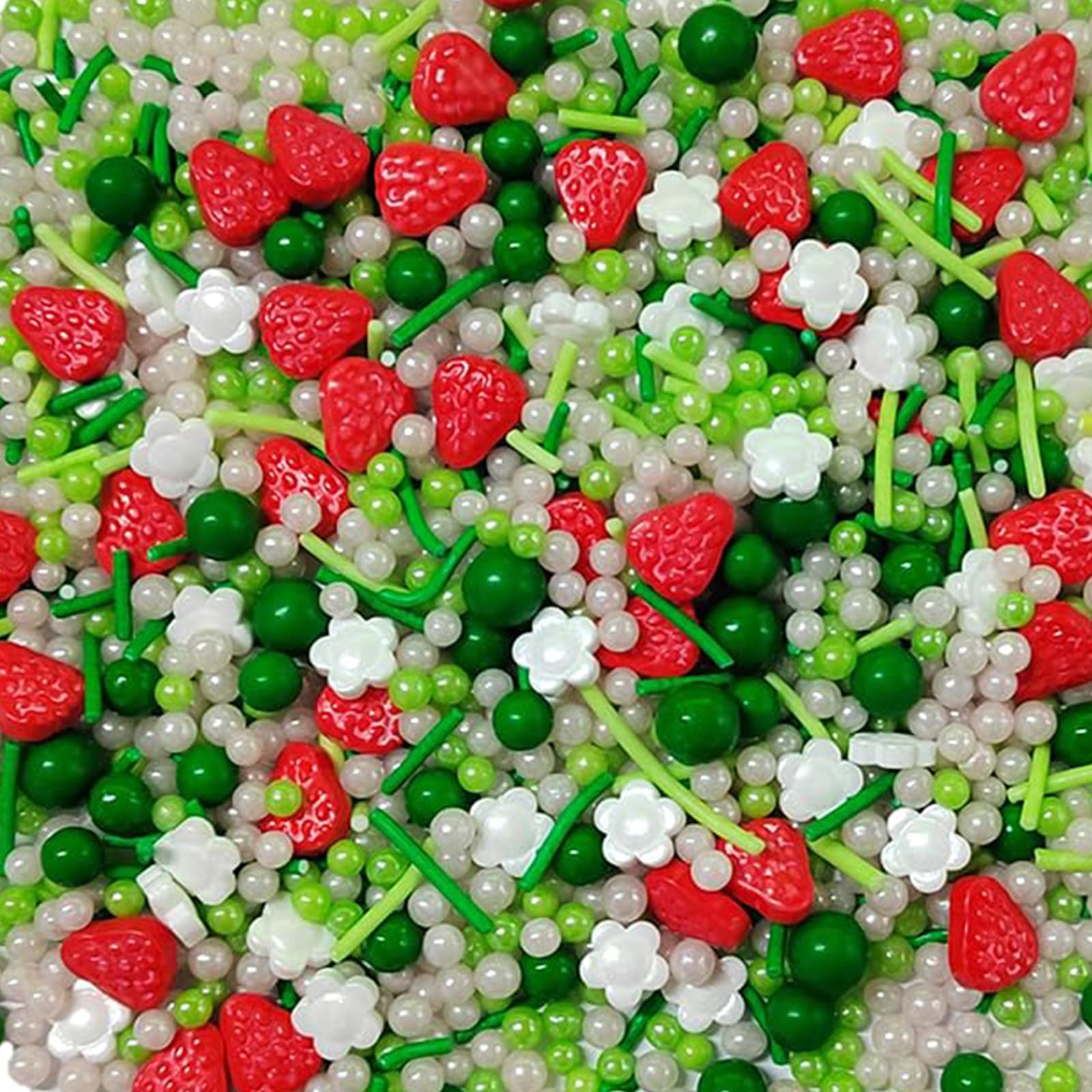 Sentovac Strawberry Sprinkles Green Peals Spring Flowers Mix Edible Sprinkle Strawberry Shortcake for Cake Decorating Candy Cupc