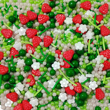 Sentovac Strawberry Sprinkles Green Peals Spring Flowers Mix Edible Sprinkle Strawberry Shortcake for Cake Decorating Candy Cupc