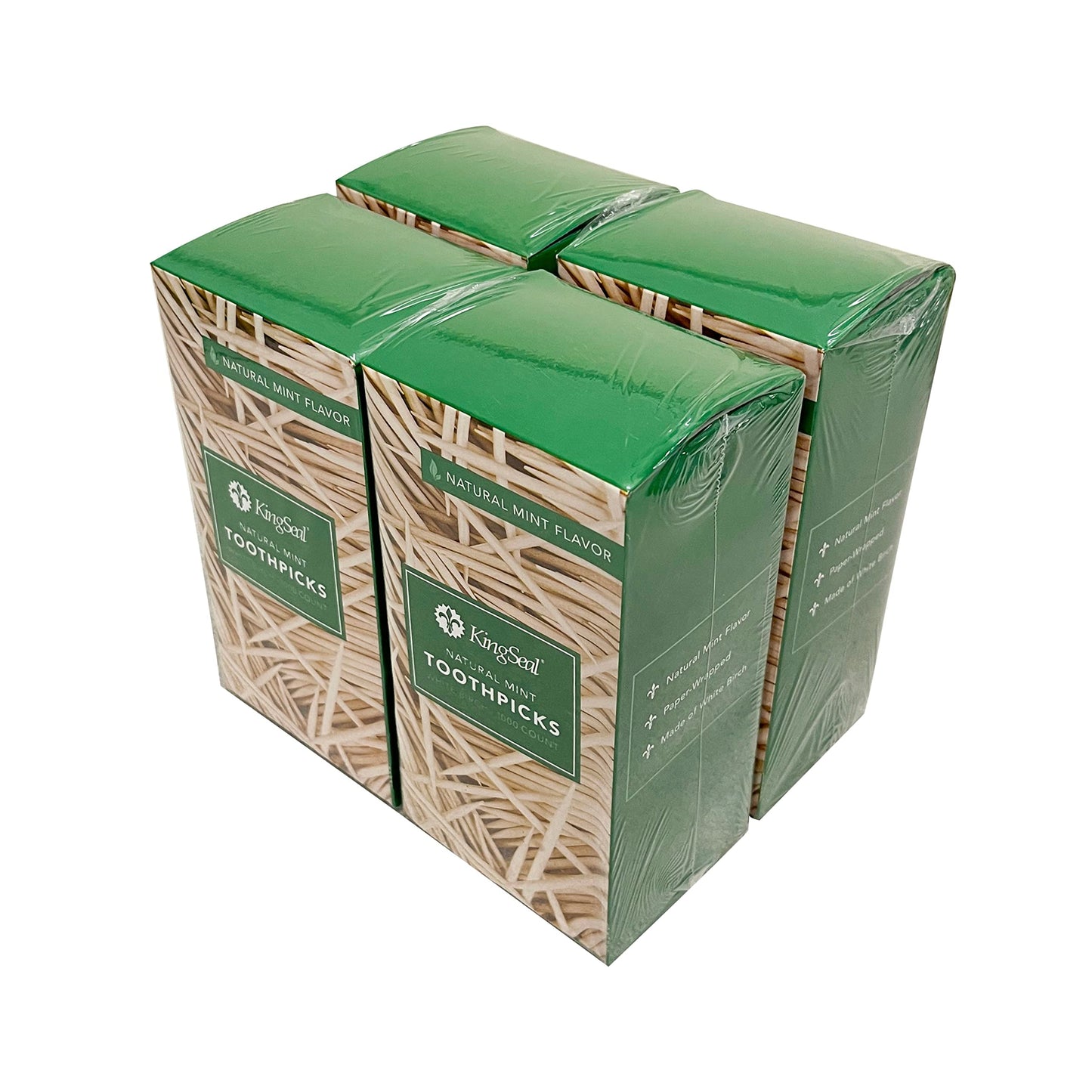 Kingseal Individually Paper Wrapped Mint Flavored Birch Toothpicks, Eco-Friendly And Compostable, 2.5', Bulk Pack - 4 Boxes Of 1000 Per Box (4,000 Count)