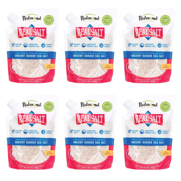 Redmond Real Sea Salt - Natural Unrefined Gluten Free Kosher, 16 Ounce Pouch (6 Pack)