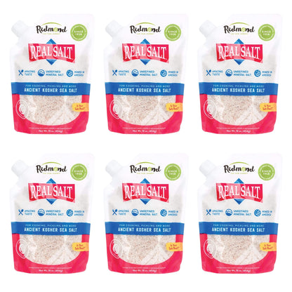 Redmond Real Sea Salt - Natural Unrefined Gluten Free Kosher, 16 Ounce Pouch (6 Pack)