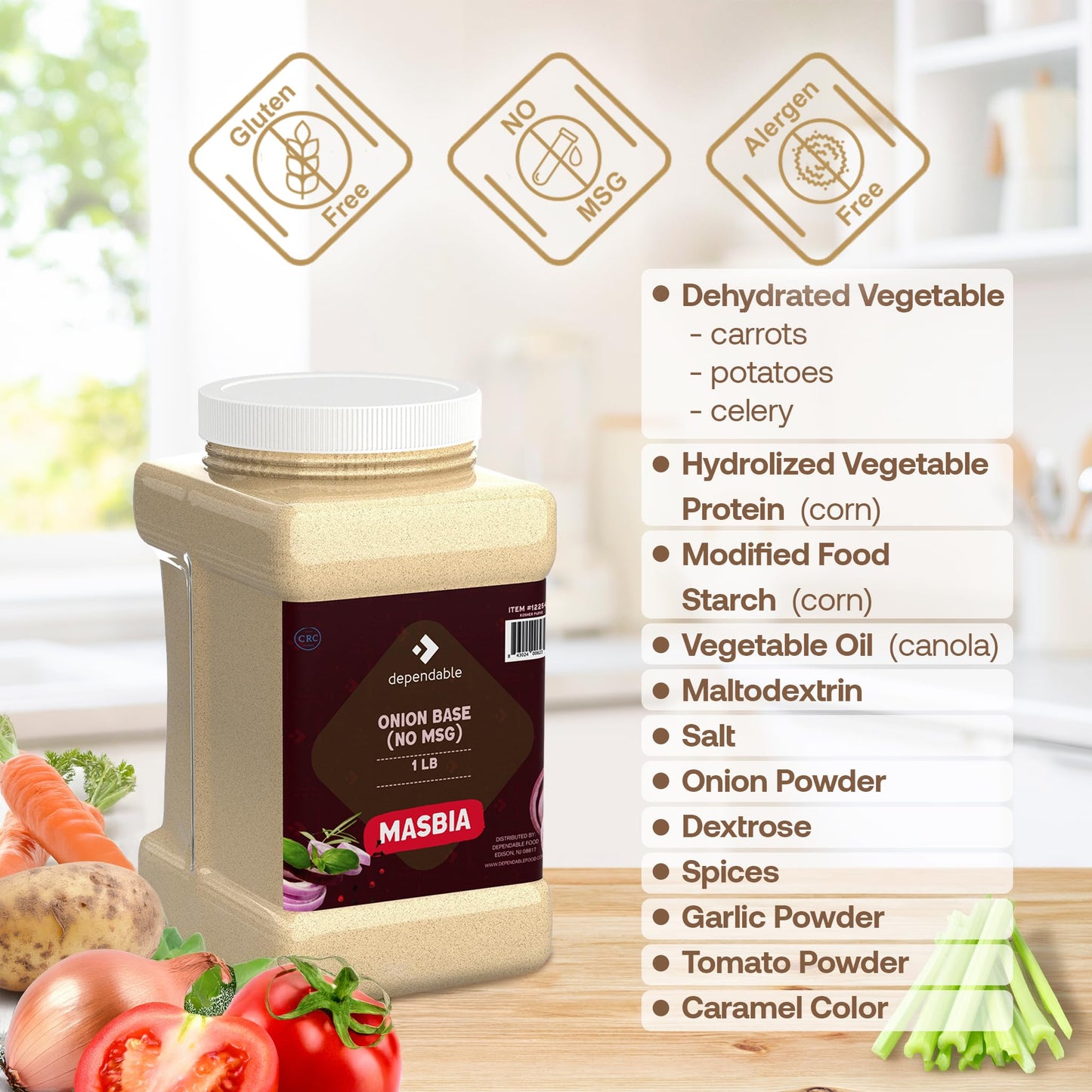 Dependable Food Onion Soup Base - Onion Flavor Consommé | 15 Oz. Resealable Jar | No Msg, Kosher | Perfect For Soups, Stocks, And Broths