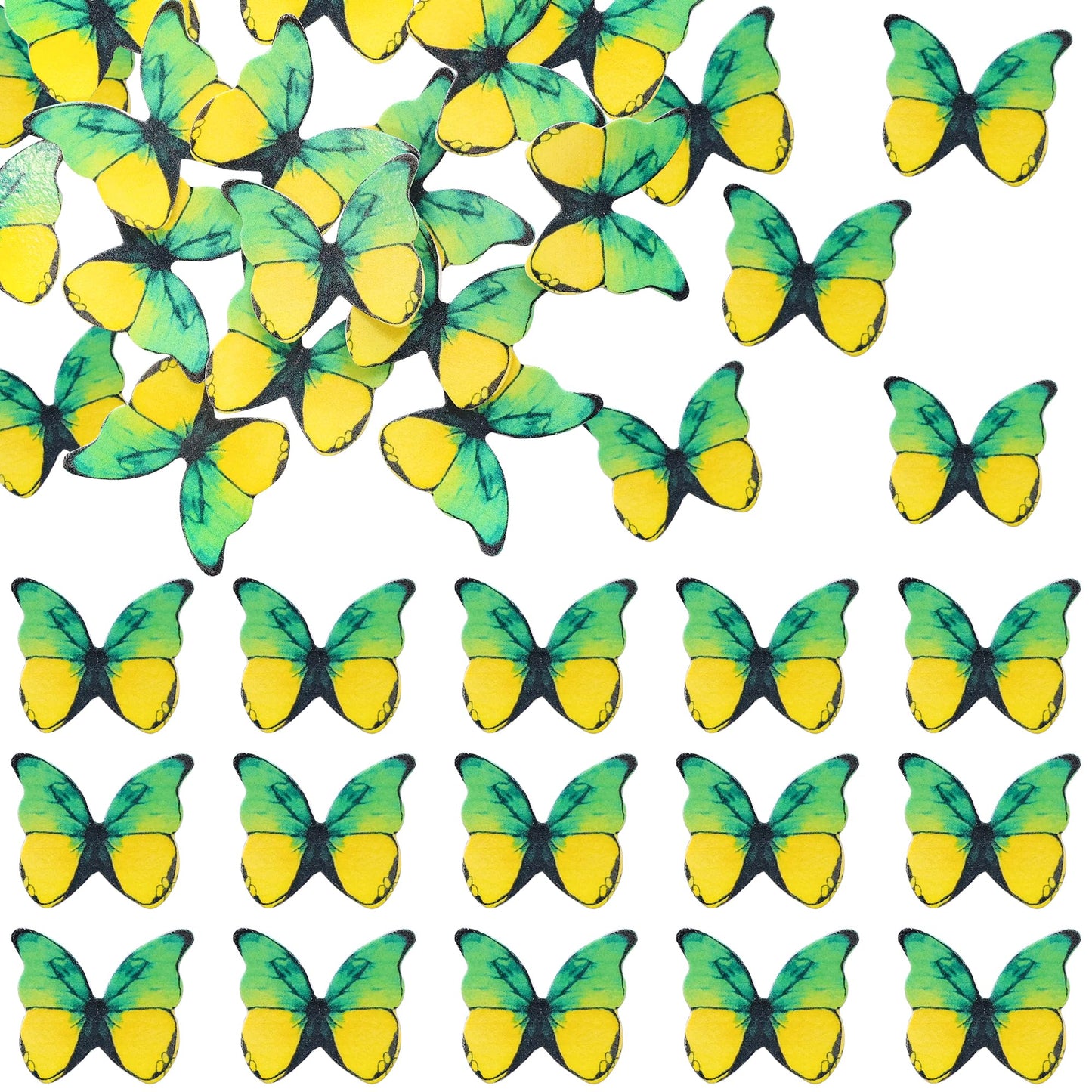 Ephlyn 48Pcs Edible 3D Butterfly Cupcake Toppers, Paper, 1.7in, Yellow Green, Baby Shower, Birthday Party Decorations