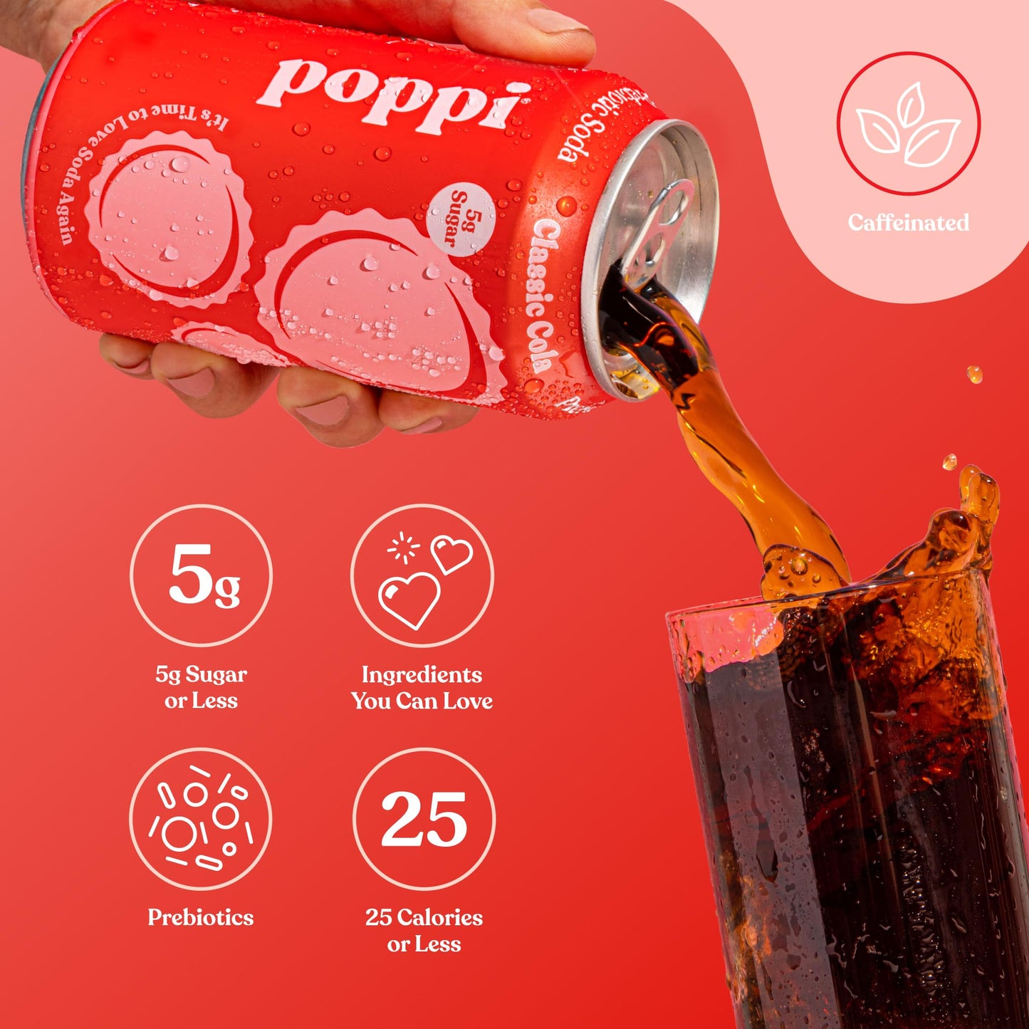 poppi Sparkling Prebiotic Soda with Apple Cider Vinegar, Classic Cola Flavor, 12 Fl Oz (Pack of 12)