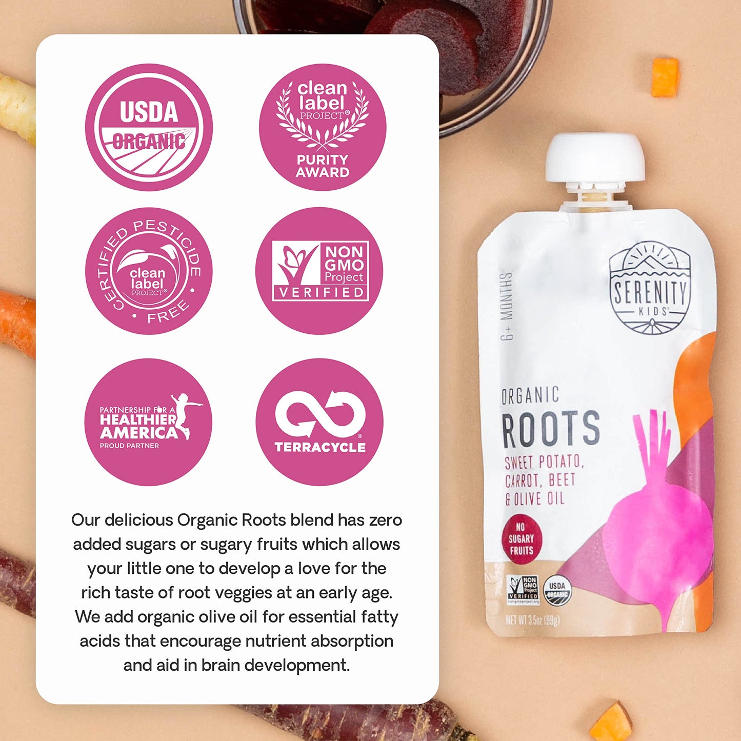 Serenity Kids 6+ Months Veggie Puree Baby Food Pouches - Usda Organic - No Sugary Fruits Or Added Sugar - Allergen Free - 3.5 Ounce Bpa-Free Packaging - Baby Food Pouch