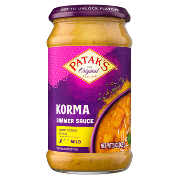 Patak's Korma Simmer Sauce, Mild & Creamy Coconut Sauce, No Artificial Flavors or Colors, Gluten-Free, Vegetarian, 15 Ounce (Pac