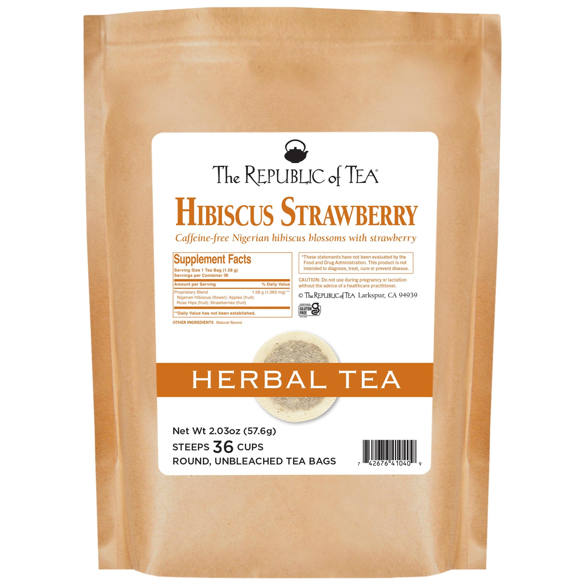 The Republic of Tea Strawberry Hibiscus Tea, 36 Count Refill Bag, Model SYNCHKG036912