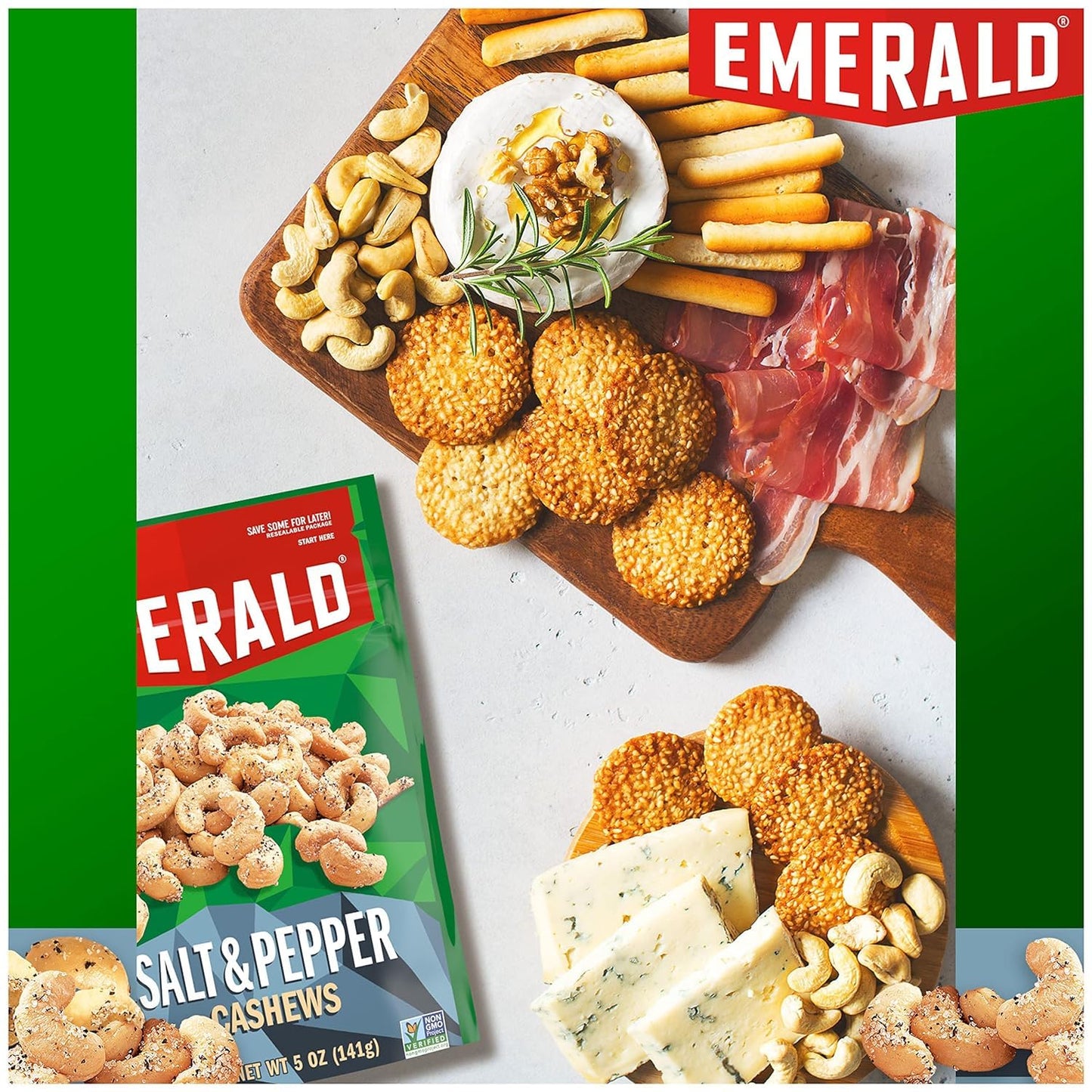 Emerald Nuts, Salt And Pepper Cashews, Stand Up Resealable Bag, 5 Ounce (Pack Of 4)