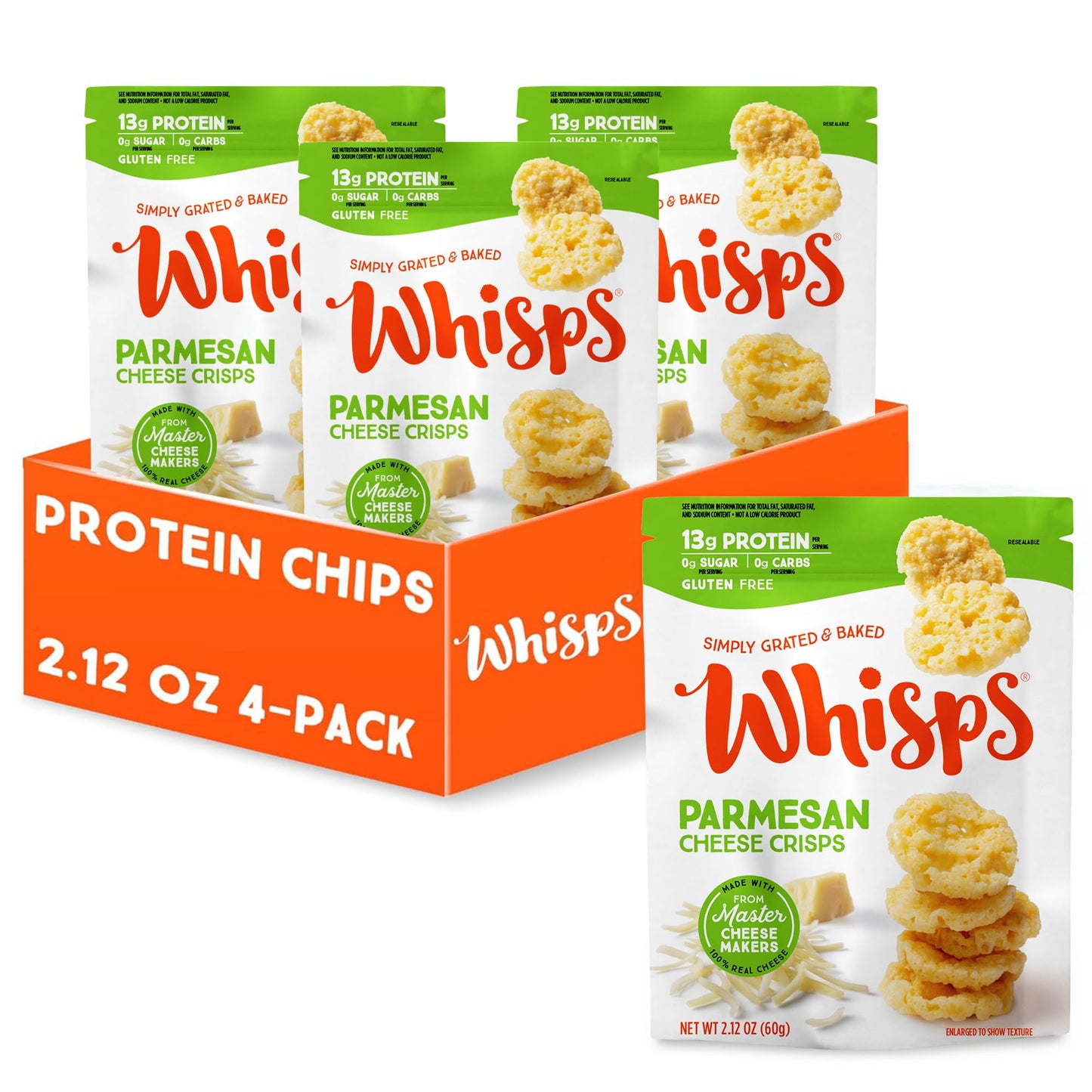 Whisps Cheese Crisps - Healthy Keto Snack, Gluten Free, High Protein, Low Carb - 2.12 Oz (Pack of 4)
