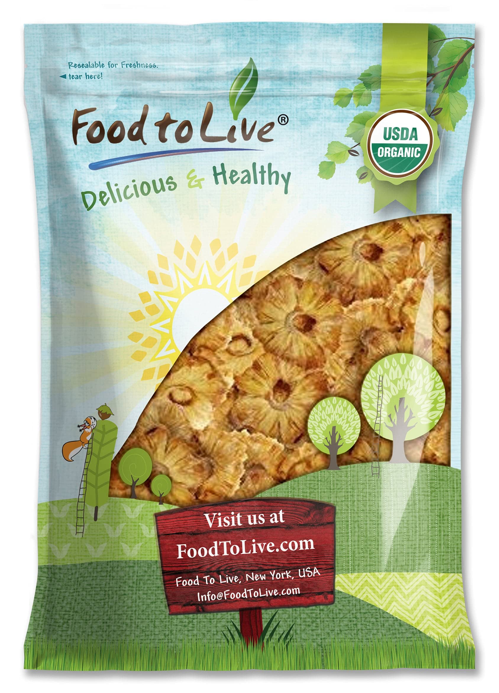 Organic Dried Pineapple Rings, 5 Pounds - Non-GMO, Flavorful Chewy Fruit Snack, Vegan, Unsulfured, No Sugar Added, Bulk, Great A