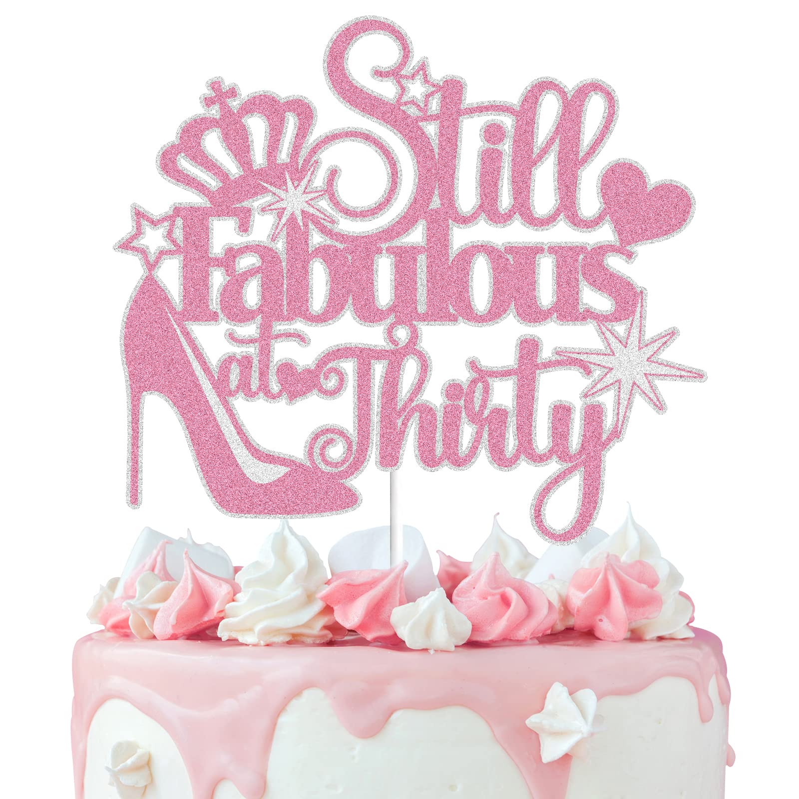 LINGBOOM Cake Topper Rose Gold Glitter Happy 30th Birthday Decoration High Heel Crown Model C-Fabulous at -P