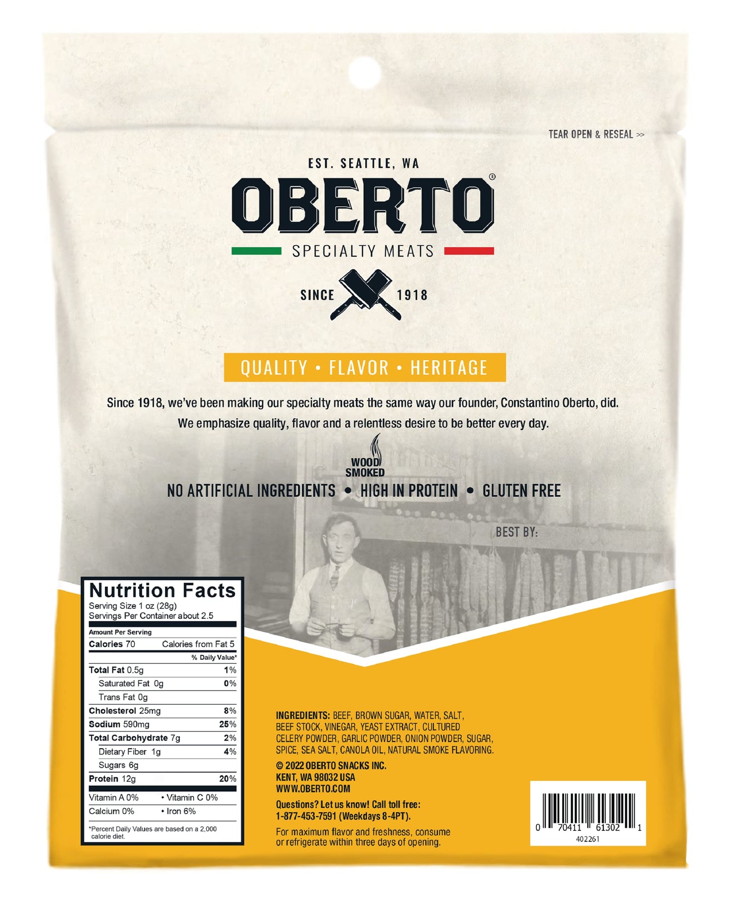 Oberto Original Beef Jerky, 2.7 Ounce (Pack of 8) - Premium Quality, High Protein Snack, Perfect for On-the-Go Fuel