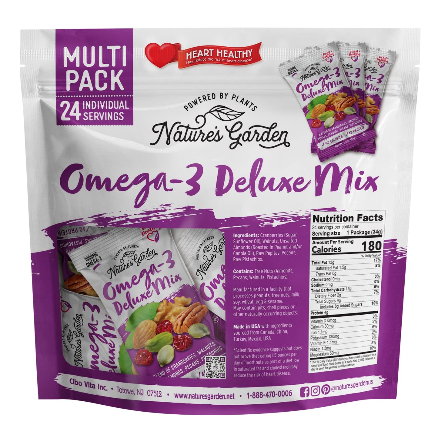 Natures Garden Omega 3 Deluxe Mix - Trail Mix Nuts, Heart Healthy, Gluten Free, Cholesterol Free, Sodium Free, No Artificial In