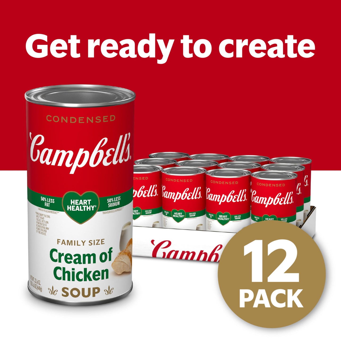 Campbell's Condensed Heart Healthy Cream of Chicken Soup, 22.6 oz Family Size Can (12 Pack)