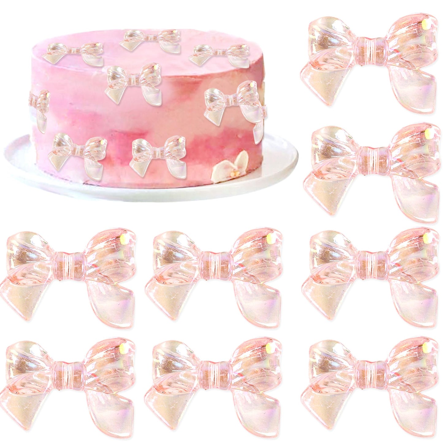 Cyodoos 24pcs Pink Bow Cake Topper Bowknot Cupcake Toppers Cake Dessert Picks Decoration For Baby Shower Birthday Wedding Party 