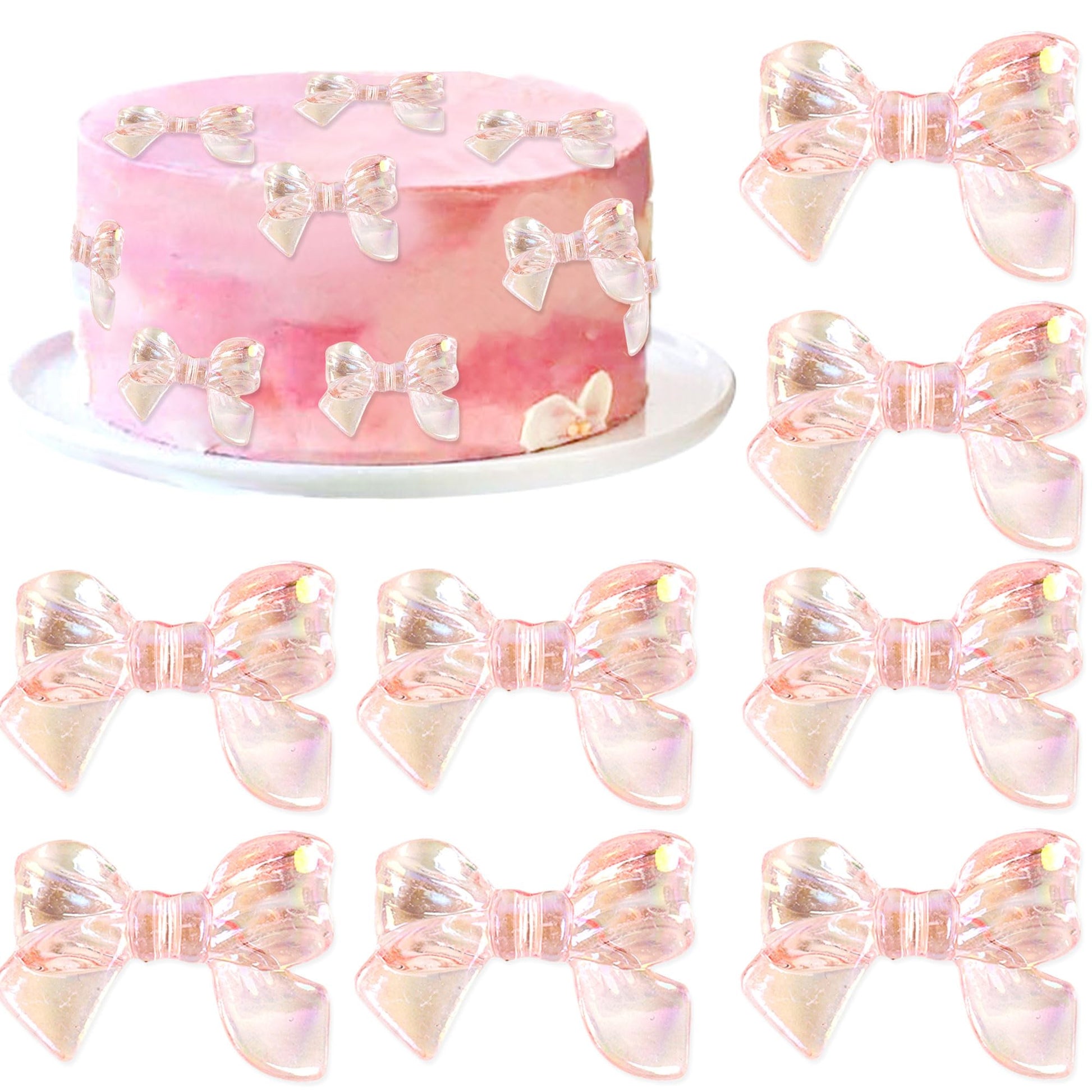 Cyodoos 24pcs Pink Bow Cake Topper Bowknot Cupcake Toppers Cake Dessert Picks Decoration For Baby Shower Birthday Wedding Party 