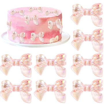 Cyodoos 24pcs Pink Bow Cake Topper Bowknot Cupcake Toppers Cake Dessert Picks Decoration For Baby Shower Birthday Wedding Party 